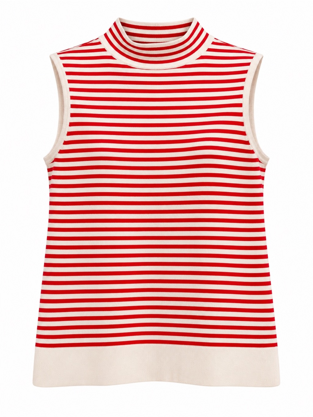 Karen Millen Red and cream Striped Sleeveless Mock Neck Tank
